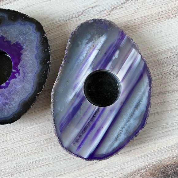 Purple Agate Geode Crystal Tea Light Candle Holders! Set of 2 - Brazil Agate - Picture 2 of 7